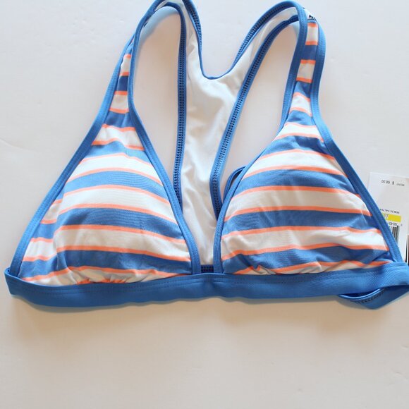 Splendid Racerback Swim Bikini Top Cayman Stripe White Blue Medium NWT - Picture 3 of 7